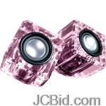 JCBid.com online auction Isound-dgun-2527-ice-crystal-clear-compact-speakers-pink