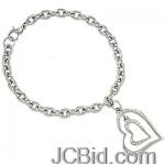 JCBid.com online auction Double-heart-charm-bracelet-silver-tone