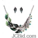 JCBid.com Green-Hemitite-Leaf-and-Feather-Design-Necklace-set