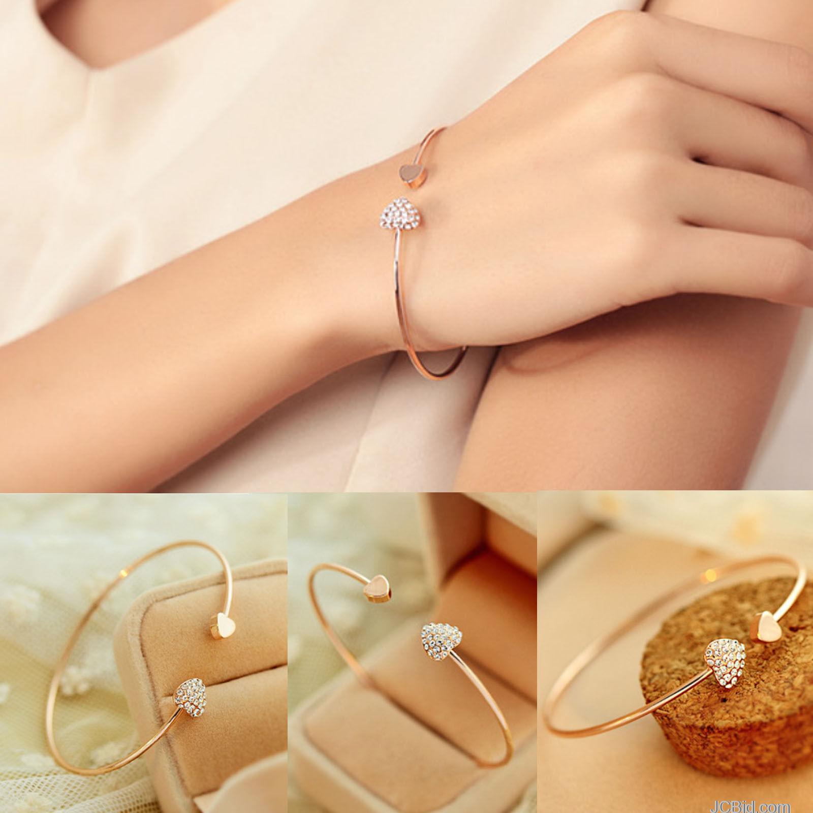 JCBid.com Womens-Fashion-Jewelry-Heart-Charm-Open-Bracelet