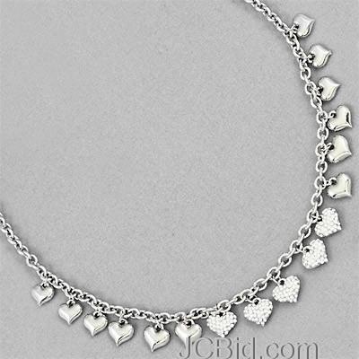 JCBid.com Tiny-Silver-and-Crystal-Hearts-necklace