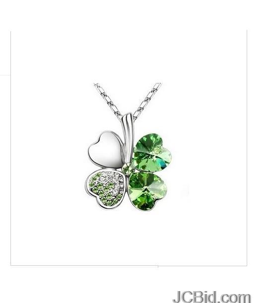 JCBid.com Green-or-Blue-Clover-crystal-pendant-necklace