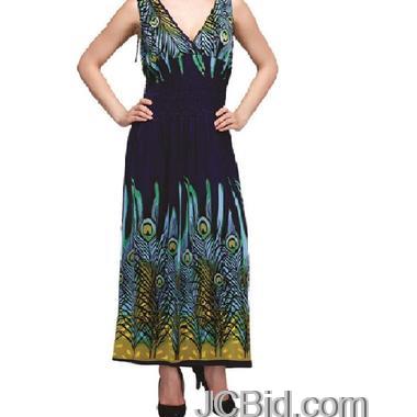 JCBid.com Blue-Peacock-Print-Maxi-Dress