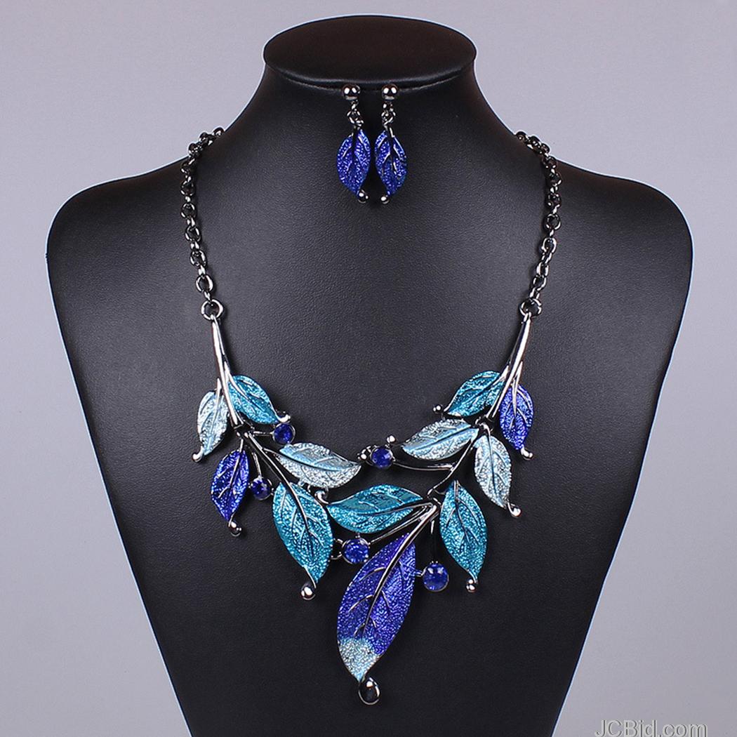 JCBid.com Beautiful-Necklace-Leaf-Design-Blue