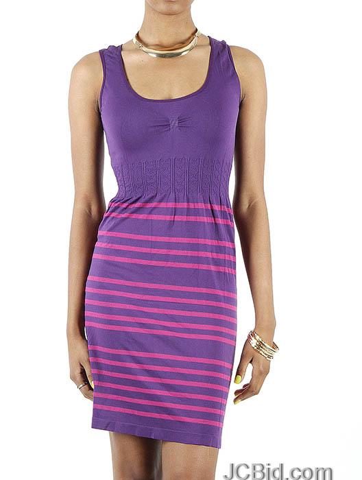JCBid.com Tank-Top-one-piece-dress-with-stripes-Purple