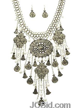 JCBid.com Chunky-Bib-Style-necklace-set-Silver-Tone