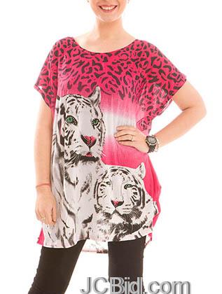 JCBid.com Loose-Top-with-White-Tiger-Print-Red