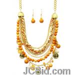 JCBid.com Orange-beads-and-Pearls-multi-layered-necklace-set