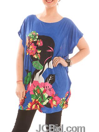 JCBid.com Loose-Top-with-Flower-and-Butterfly-Print-Royal