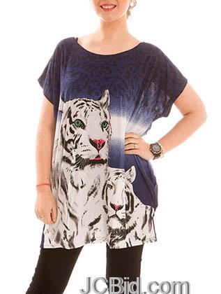 JCBid.com Loose-Top-with-White-Tiger-Print-Navy