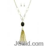 JCBid.com Faceted-Stone-Tassel-Necklace-Black JCBid.com Faceted-Stone-Tassel-Necklace-Black