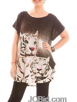 JCBid.com Loose-Top-with-White-Tiger-Print-Brown