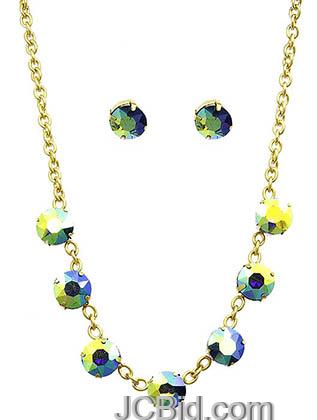 JCBid.com Faceted-Stone-Necklace-and-Earring-set-Green-yellow