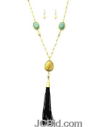 JCBid.com Beaded-Necklace-with-Natural-Stone-Black