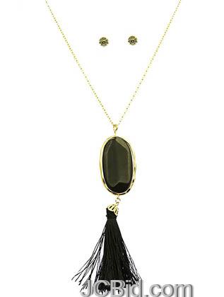 JCBid.com Natural-Stone-Tassel-Necklace-Black