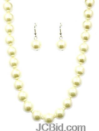 JCBid.com Butter-Colored-16-Long-Pearl-Necklace-set