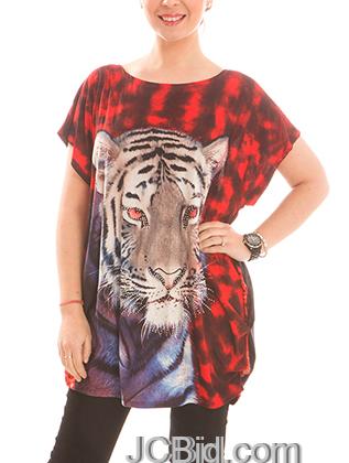 JCBid.com Loose-Top-with-Tiger-Print-Red