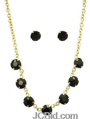 JCBid.com Faceted-Stone-Necklace-and-Earring-set-Black